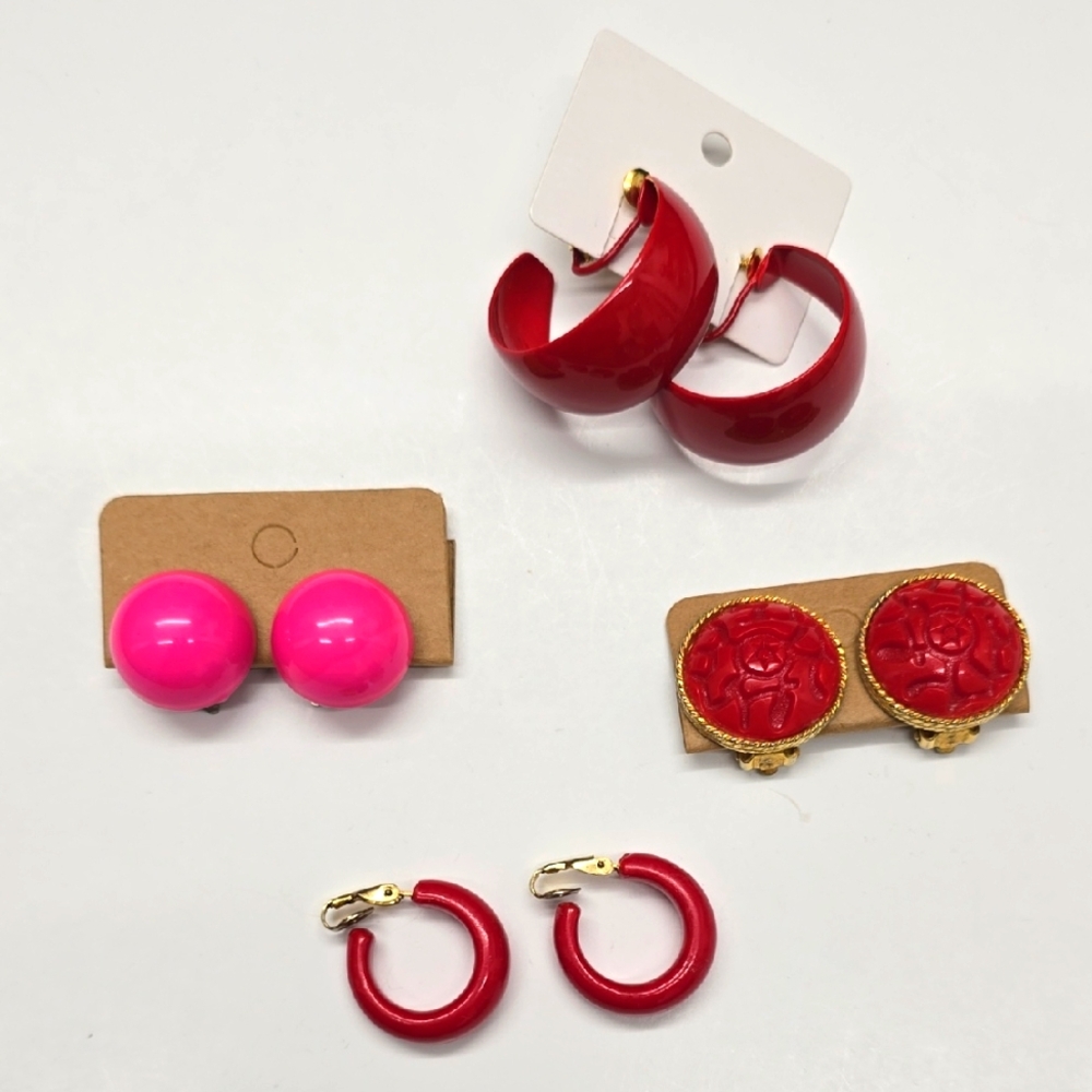 🔸️5/$25🔸️Lot Of Vintage Red Clip On Earrings